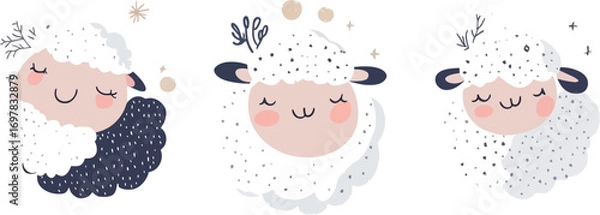 Fototapeta Vector illustration of sheep and lamb, farm animal design on white background