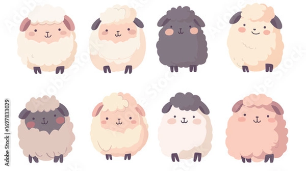 Fototapeta Vector illustration of sheep and lamb, farm animal design on white background
