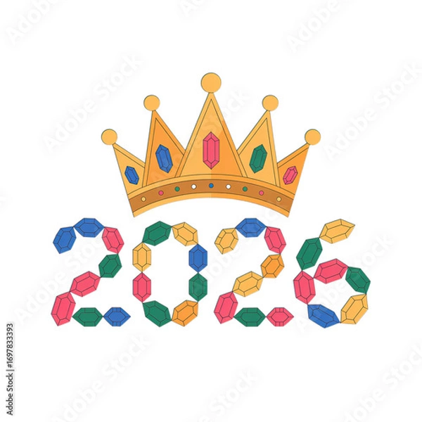 Fototapeta Shine into 2026 with dazzling jewel numbers and a regal crown, celebrate the new year in style