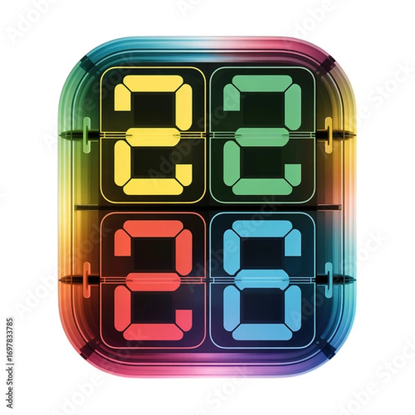 Fototapeta Vibrant flip clock shows 22 26 with rainbow colors, a modern retro style for any occasion
