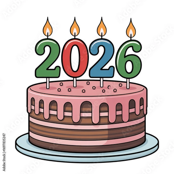 Fototapeta Celebrate 2026 with a delicious cake adorned with festive number candles for a special occasion