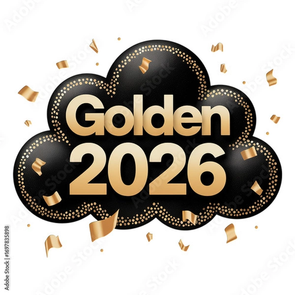 Fototapeta Celebrate a golden 2026 with shimmering confetti and elegant design for new year celebrations