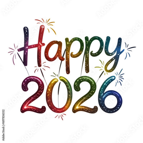 Fototapeta Celebrate a bright Happy 2026 with shining sparklers and a colorful, modern design for festive occasions