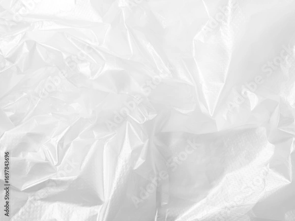 Fototapeta Abstract background plastic bag wihte vacuum cling foil wrinkle texture wall crumpled film foil overlay seal wrap polyethyene packaging frame material industry wrinkle template ecosystem environment