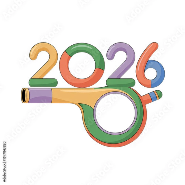 Fototapeta Colorful 2026 design with whistle concept, perfect for announcements, events, and celebrations