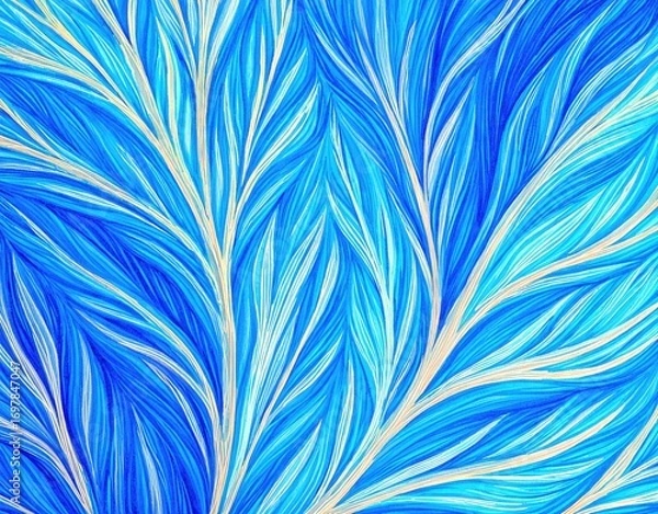 Obraz Abstract pattern of flowing, light-blue and off-white lines resembling leaves or branches