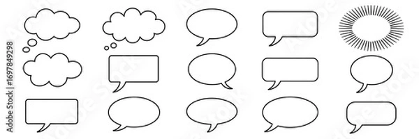Fototapeta Collection of Simple Black Outline Speech Bubbles and Thought Clouds; Versatile Communication Icons for Design Projects.