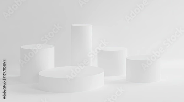 Obraz Five white cylindrical podiums on a white background