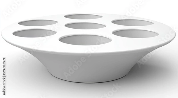 Obraz White, shallow, saucer-shaped planter with six circular, recessed holes