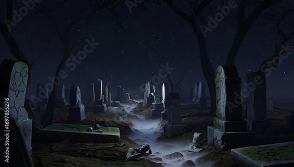 Fototapeta Mysterious glowing corridor with ethereal mist and shadowy figures lurking