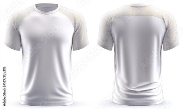 Obraz Front and back view of a white athletic t-shirt with contrasting raglan sleeves
