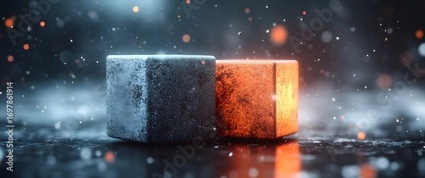 Obraz Two Cubes One Ice One Fire Abstract Background