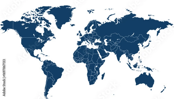 Fototapeta World map. Blue modern vector map. Silhouette map.