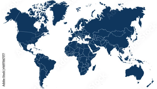 Fototapeta World map. Blue modern vector map. Silhouette map.