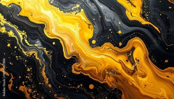 Fototapeta Beautiful abstract pattern with yellow black background on gold background