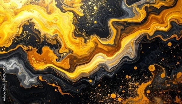 Fototapeta Beautiful abstract pattern with yellow black background on gold background