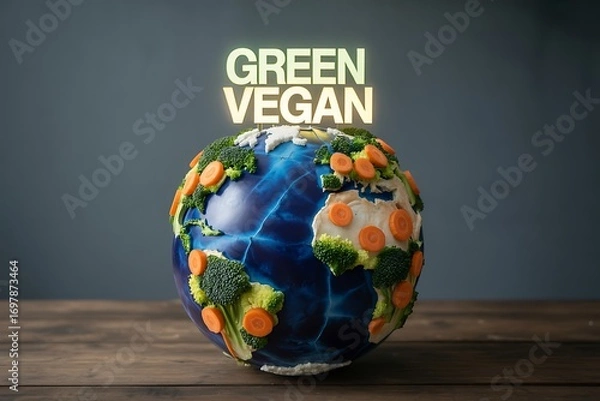 Fototapeta Vibrant planet Earth adorned with fresh broccoli and carrots symbolizes a growing green vegan movement globally