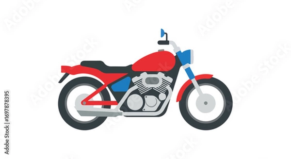Fototapeta Vibrant motorcycle illustration with flat design showcasing red and blue color scheme, modern and stylistic representation of transportation