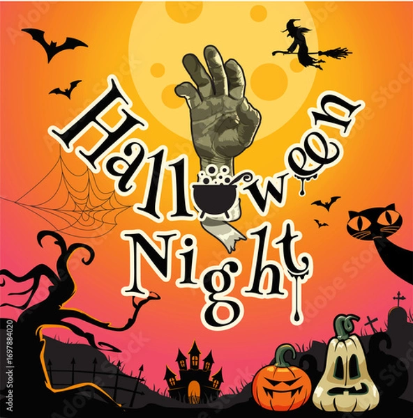 Obraz Halloween Night Artwork background template Vector illustration