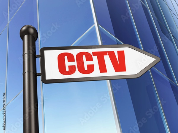 Fototapeta Privacy concept: sign CCTV on Building background