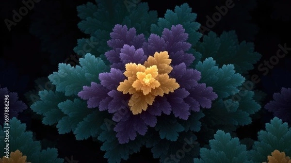 Fototapeta Intricate fractal design showcases vibrant colors and layered fl
