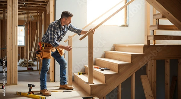 Obraz Professional Carpenter Installing a Staircase

