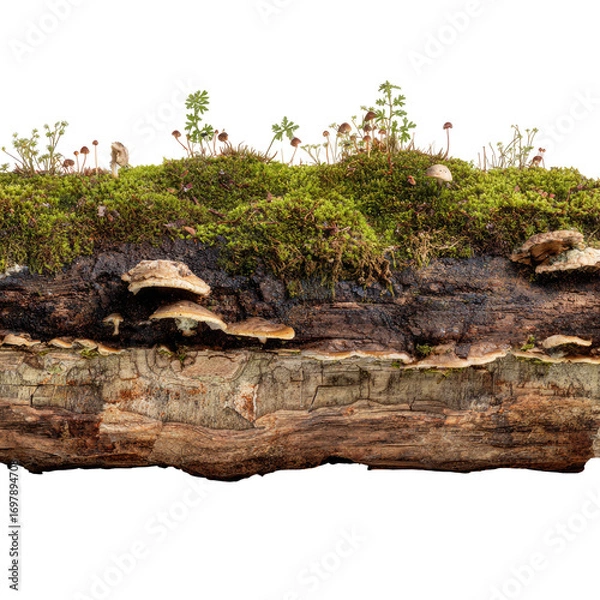 Fototapeta Decaying log, covered with moss and fungi