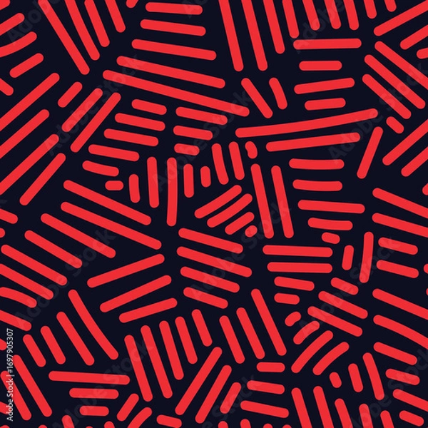 Fototapeta Seamless pattern with abstract red geometric lines on dark background, modern stylish design