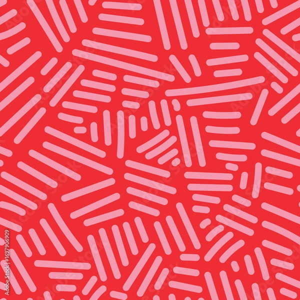 Fototapeta Pink lines on red create a bold seamless pattern with rhythmic flow for textiles or wallpaper