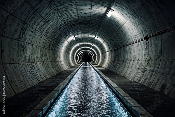 Fototapeta Moody Tunnel with Water Channel - Moody/Dark Aesthetics