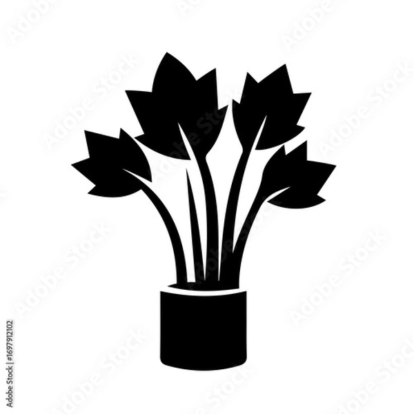 Fototapeta black flower bouquet silhouette in vase simple floral decorative design isolated vector illustration for print stencil greeting card wedding invitation pattern home decor or nature graphic