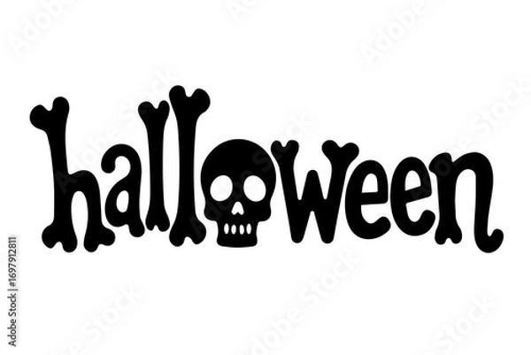 Fototapeta creative halloween text design with spooky skull and bone style letters black typography isolated holiday word art for october celebration party invitation decor banner poster or greeting card