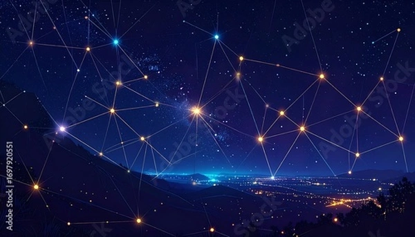 Obraz Night landscape with network connections