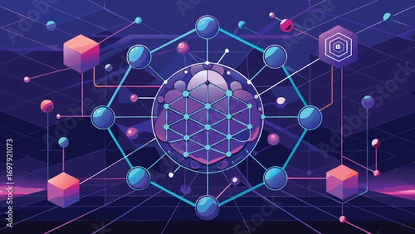 Fototapeta Abstract illustration of interconnected network structures depicting futuristic technologies and data visualization concepts