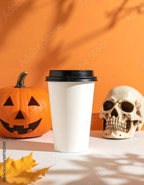Obraz Halloween coffee, pumpkin, skull