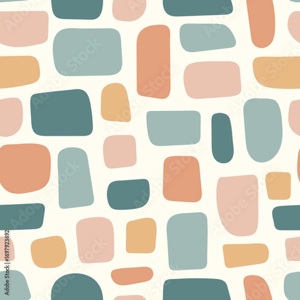 Fototapeta Seamless pattern with abstract shapes in a cool, modern color palette. A trendy design