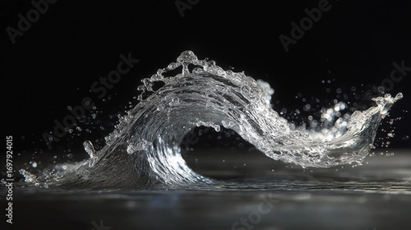 Fototapeta Captivating Water Wave Splash High Speed Photography on Dark Surface Fluidity Freshness