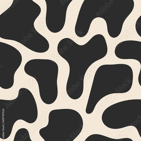 Fototapeta Seamless pattern with cow spots in a stylish, modern black and white color palette