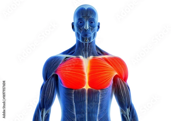 Fototapeta Anatomy - Inflamed Pectoralis Major. isolated on transparent or white background