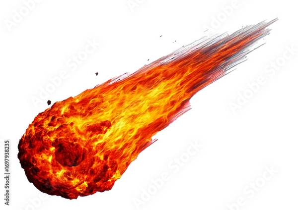 Fototapeta Burning meteor flying with flames, isolated on a transparent or white background