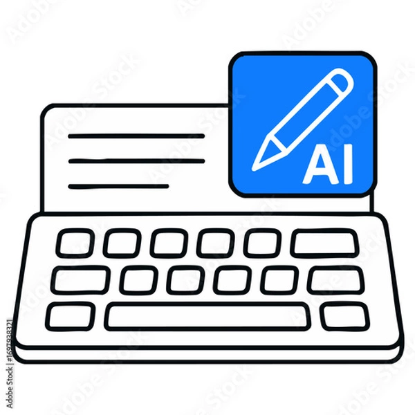 Fototapeta AI in Writing Texts Keyboard with Pen Icon – Vector Illustration