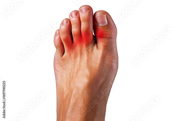 Fototapeta Inflamed toe (Turns slightly red) isolated on transparent or white background