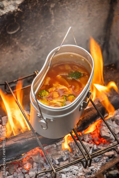Obraz アウトドアで飯ごう　 campsites using a mess kit