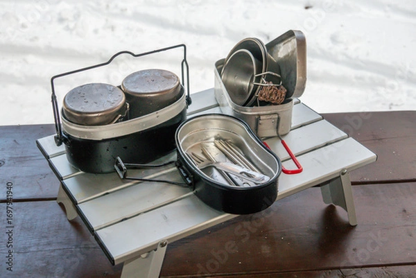 Obraz アウトドアで飯ごう　 campsites using a mess kit
