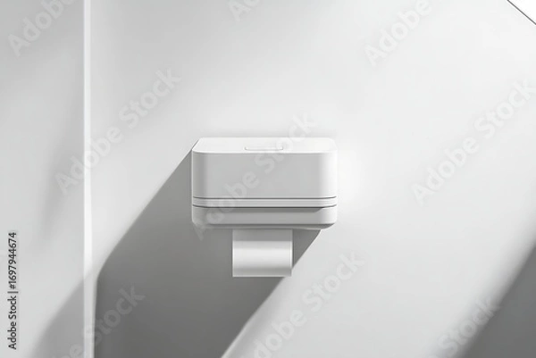 Obraz Minimalist white wall-mounted toilet paper dispenser with a roll of tissue