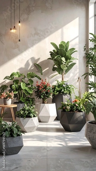 Obraz Modern plant display with geometric pots