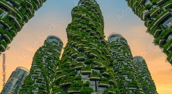 Obraz Lush vertical towers against a vibrant sky