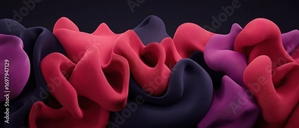 Obraz Abstract colorful fabric textures with flowing ruffles and smooth folds in vibrant shades of pink purple and black for artistic design