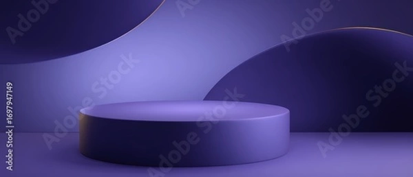 Obraz Modern minimalistic purple stage with smooth curved shapes and soft lighting for product display or artistic background