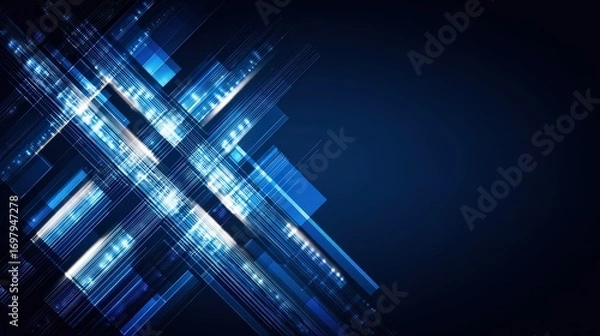 Obraz Abstract digital technology background with glowing lines and geometric shapes representing data flow and modern innovation